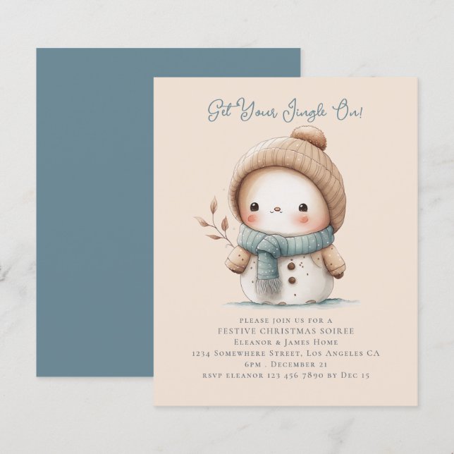 Lámina Invitación del Fiesta de Navidades de Snowman con  (Anverso / Reverso)