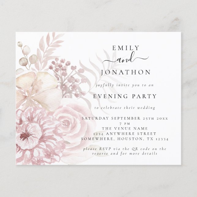 Lámina Invitación del Fiesta nocturno de Boda QR floral r (Anverso)