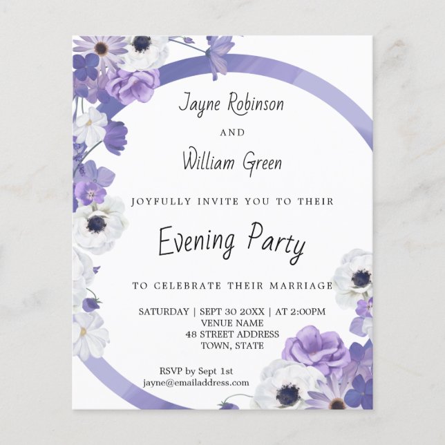 Lámina Invitación del Fiesta nocturno de Bodas florales p (Anverso)