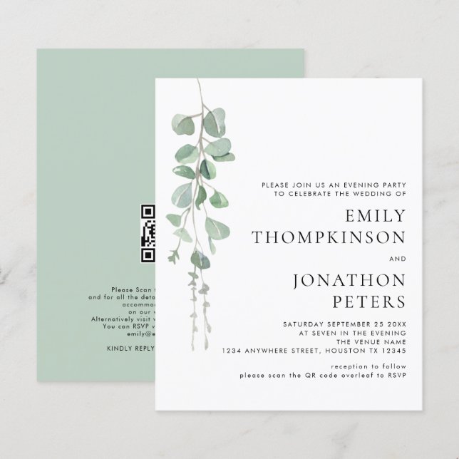 Lámina Invitación del Fiesta nocturno del Boda de eucalip (Anverso / Reverso)