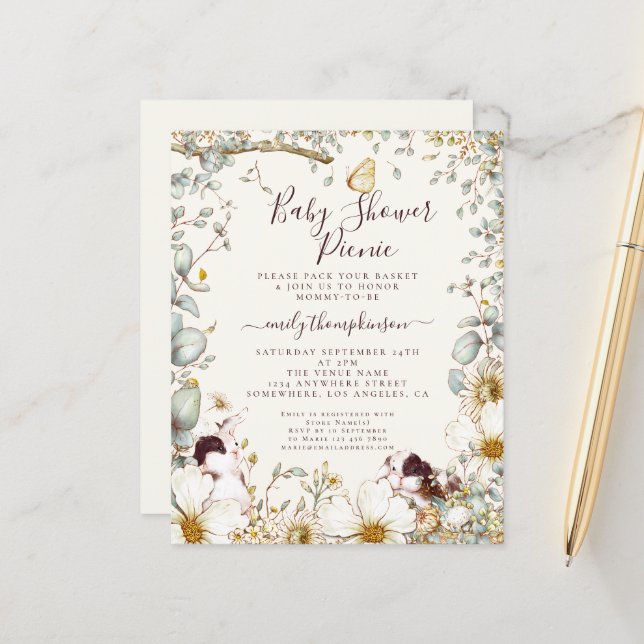 Lámina Invitación del niño Chica de Baby Shower Picnic Bu (Anverso/Reverso In Situ)