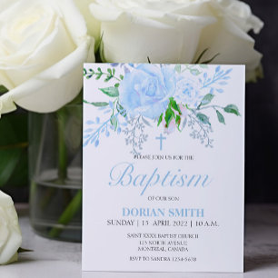Lámina Invitación del niño con bautismo floral azul de pr