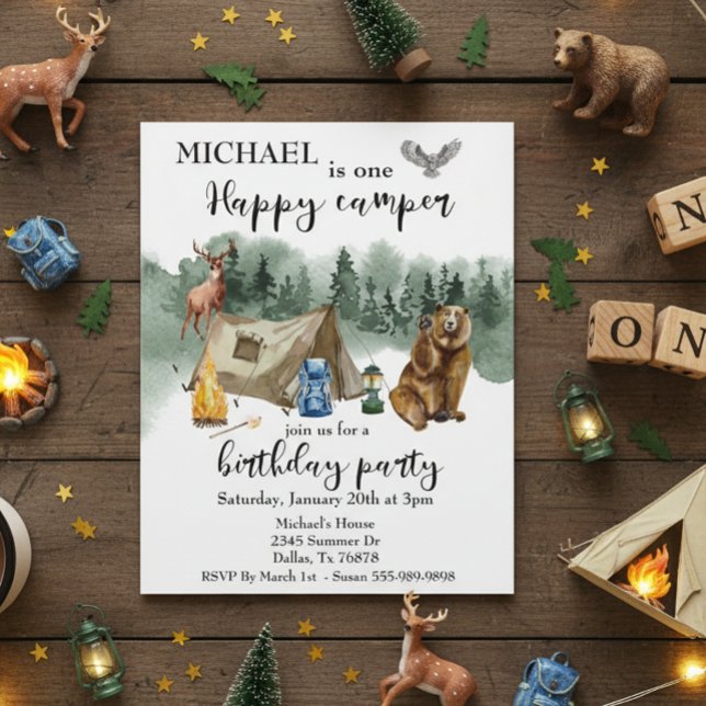 Lámina Invitación del oso forestal de cumpleaños feliz ca (Subido por el creador)