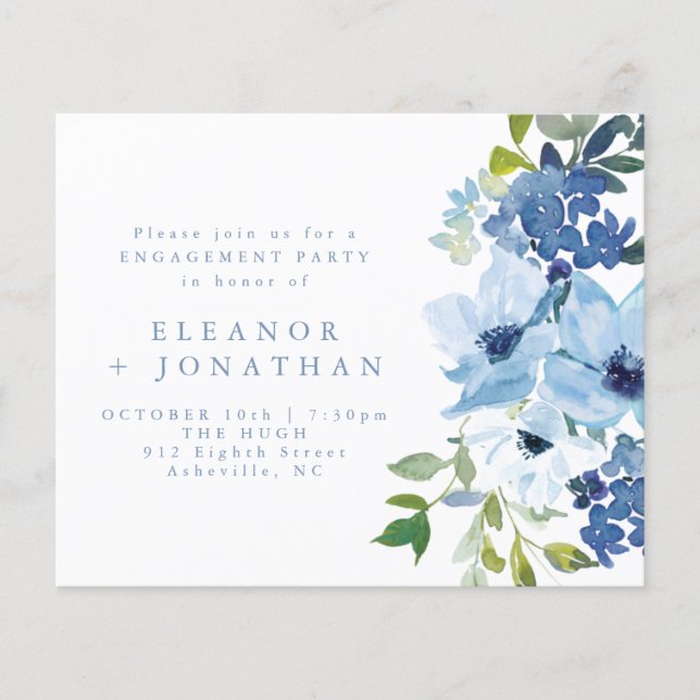 Lámina Invitación del partido de compromiso floral azul d (Anverso)
