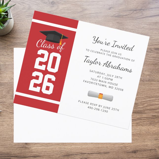 Lámina Invitación del Partido de Graduación Blanco Rojo (Graduation 2025 White Red Bold Party Invitation)