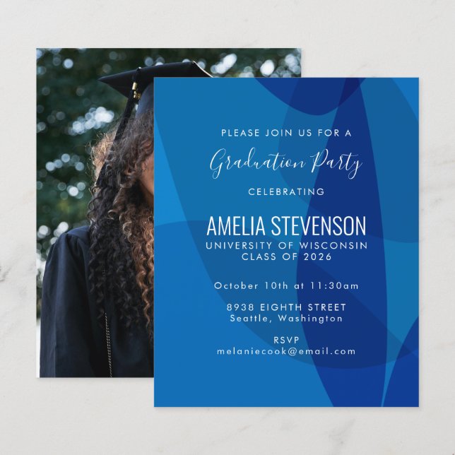 Lámina Invitación del Partido de Graduación de Foto Azul  (Anverso / Reverso)