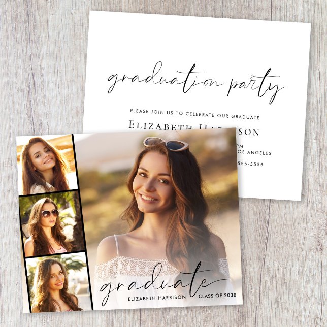 Lámina Invitación del Partido de Graduación de la Fotos d (A personalized photo graduation party invitation to celebrate the graduate's achievements)