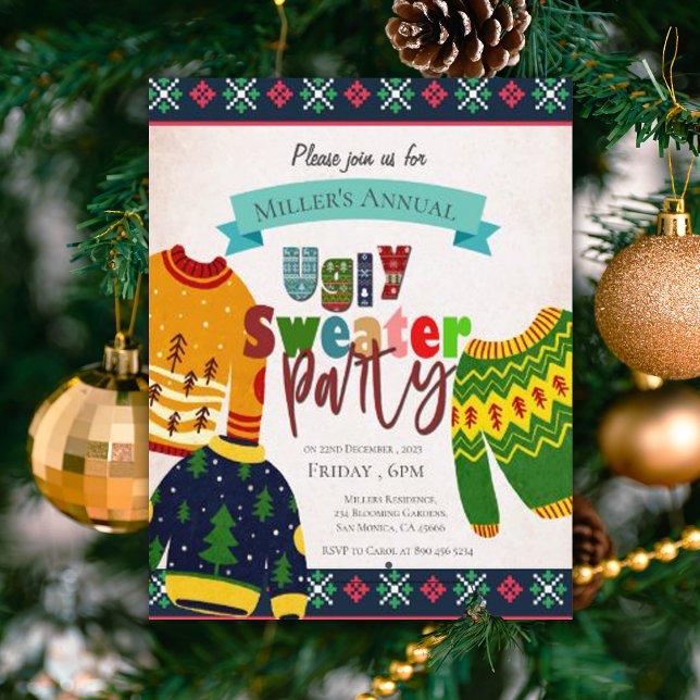 Lámina Invitación del partido de los Navidades del patrón (Ugly Sweater Pattern Christmas Party Invitation)