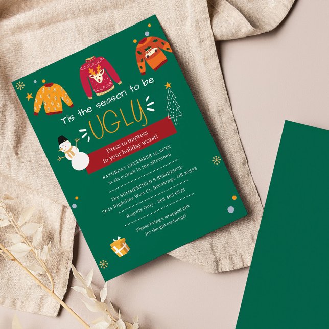 Lámina Invitación del partido de los Navidades suéteres f (Annual Christmas Ugly Sweater Party Invitation)