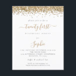 Lámina Invitación del partido Girly 21st Purpurina de Oro<br><div class="desc">Hay dos opciones de papel entre las que elegir para este tamaño (4, 5 x 5, 6") en el rango de presupuesto. Para este producto, recomendaría el semi-brillo que es una tarjeta de 110 gsm, similar en grosor a una postal. La opción Satin es un papel mucho más delgado 80gsm....</div>