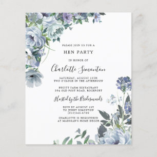 Lámina Invitación del Partido Hen Floral Azul Dusty de Pr