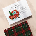 Lámina Invitación del partido Navidades de Camión Rojo<br><div class="desc">Celebra la temporada festiva con estilo con nuestras invitaciones de la fiesta de los Navidades de la cacerola roja. El encantador diseño muestra un clásico camión rojo que lleva un árbol y regalos siempre verdes. En el reverso hay un patrón atemporal de rojos y verdes festivos, salpicado de copos de...</div>