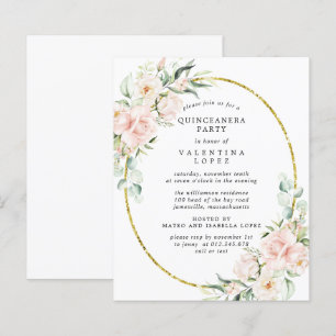 Lámina Invitación del partido Quinceanera floral rosa de