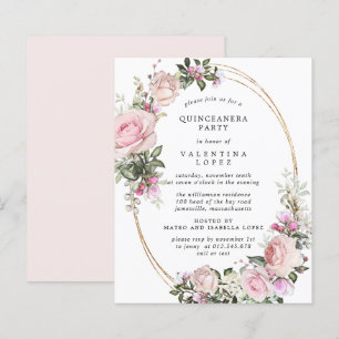 Lámina Invitación del partido Quinceanera floral rosa de