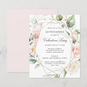 Lámina Invitación del partido Quinceanera floral rosa de
