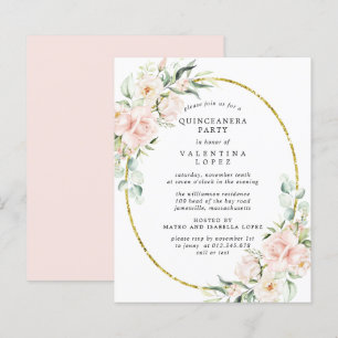 Lámina Invitación del partido Quinceanera floral rosa de