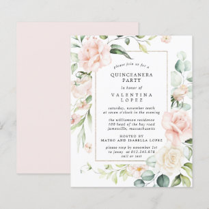 Lámina Invitación del partido Quinceanera floral rosa de 