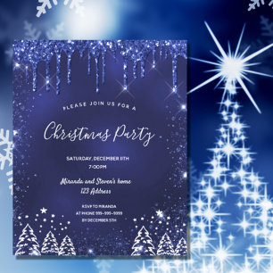 Lámina Invitación del purpurina azul fiesta navidades