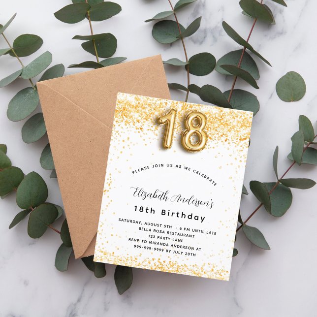 Lámina Invitación del purpurina de oro blanco para 18 cum (Subido por el creador)