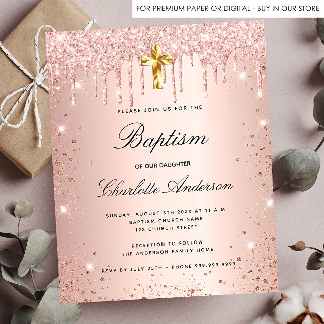 Lámina Invitación del purpurina de oro del rosa del bauti (Subido por el creador)