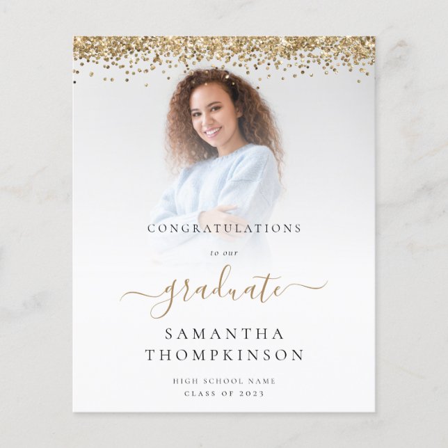 Lámina Invitación del Purpurina de Oro Grad Photo 2024 (Anverso)