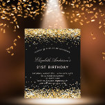 Lámina Invitación del purpurina de oro negro de cumpleaño<br><div class="desc">Una invitación moderna,  elegante y glamurosa para una fiesta de cumpleaños número 21 (o cualquier edad). Un fondo negro decorado con un polvo falso purpurina dorado. El nombre está escrito con una escritura de estilo con letras a mano moderna. Personalice y agregue los detalles de su fiesta.</div>