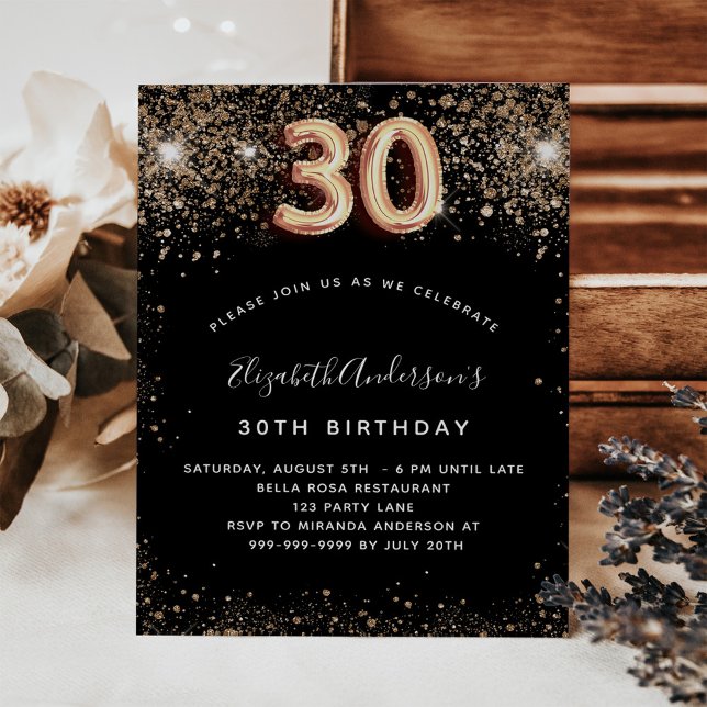 Lámina Invitación del purpurina de oro negro para 30 cump (Subido por el creador)