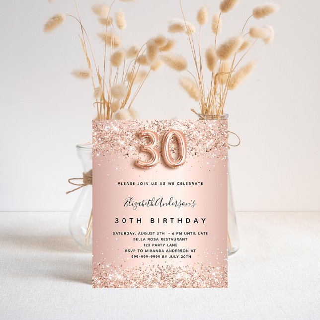 Lámina Invitación del purpurina de oro rosa de 30 cumplea (Subido por el creador)