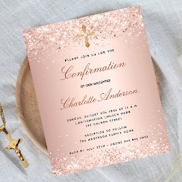 Lámina Invitación del purpurina de oro rosa de confirmaci