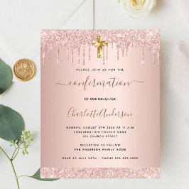 Lámina Invitación del purpurina de oro rosa de confirmaci