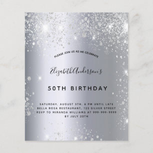 Lámina Invitación del purpurina de plata de cumpleaños