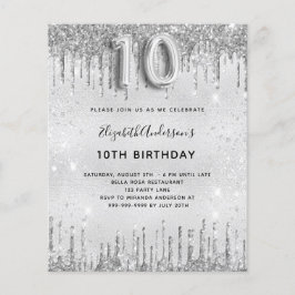 Lámina Invitación del purpurina de plata para 10 cumpleañ