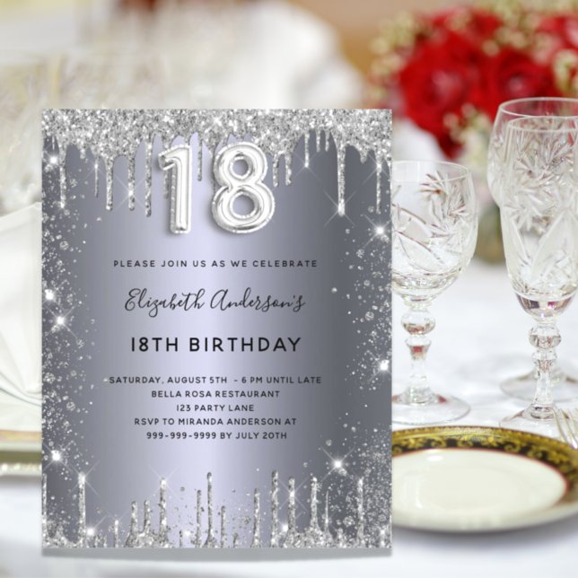 Lámina Invitación del purpurina de plata para 18 cumpleañ (Subido por el creador)