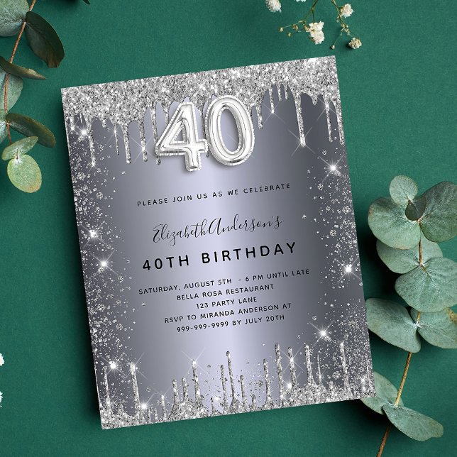 Lámina Invitación del purpurina de plata para 40 cumpleañ (Subido por el creador)