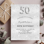 Lámina Invitación del purpurina de plata para 50 cumpleañ<br><div class="desc">Una invitación moderna,  elegante y glamurosa para una fiesta de cumpleaños número 50. Un fondo falso plateado,  decorado con polvo purpurina. Personalice y agregue su nombre y detalles del fiesta. El número 50 se escribe con un tipo de letra,  guión.</div>