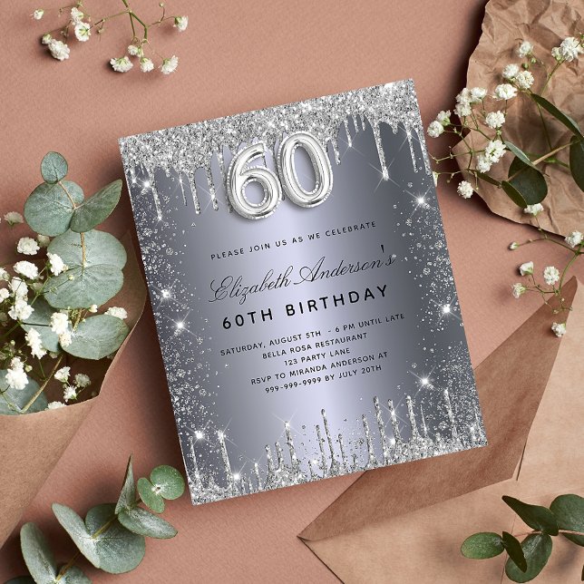 Lámina Invitación del purpurina de plata para 60 cumpleañ (Subido por el creador)
