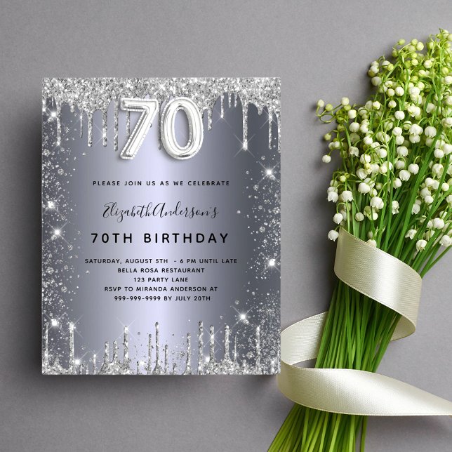 Lámina Invitación del purpurina de plata para 70 cumpleañ (Subido por el creador)