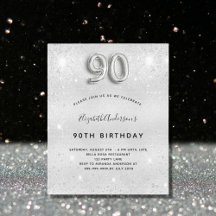 Invitación del purpurina de plata para el 90 cumpl