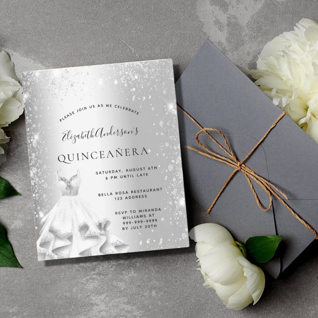 Lámina Invitación del purpurina de ropa de plata de Quinc (Subido por el creador)
