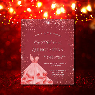 Lámina Invitación del purpurina de vestimenta roja de Qui