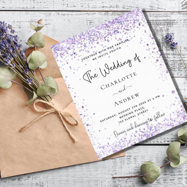 Lámina Invitación del purpurina del boda de presupuesto v (Subido por el creador)