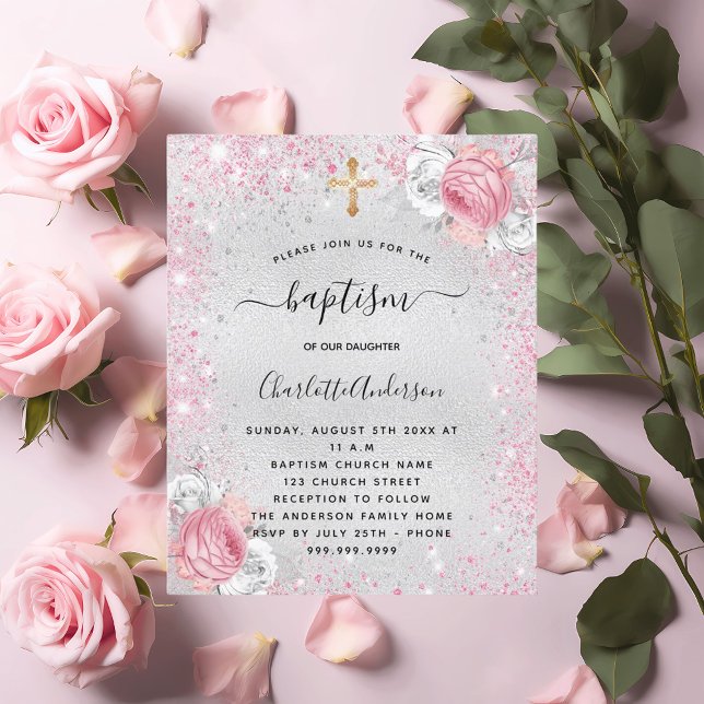 Lámina Invitación del purpurina floral chica plateado de  (Subido por el creador)