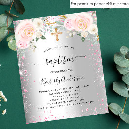 Lámina Invitación del purpurina floral rosa plateado chic