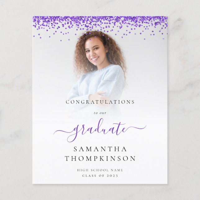 Lámina Invitación del Purpurina Grad Photo Purple 2024 (Anverso)