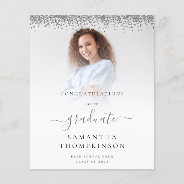 Lámina Invitación del Purpurina Grad Photo Silver para el (Anverso)