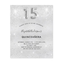 Invitación del purpurina plateado de Quinceanera
