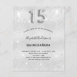 Lámina Invitación del purpurina plateado de Quinceanera