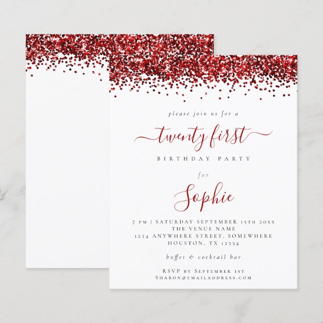 Lámina Invitación del Purpurina Rojo Presupuestario Veint (Anverso / Reverso)