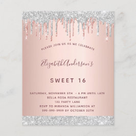 Lámina Invitación del purpurina rosa de oro de cumpleaños