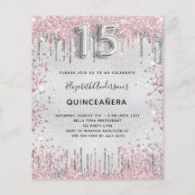 Invitación del purpurina rosa plateado Quinceanera